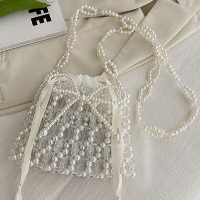 巾着 パール装飾付き透明巾着ショルダーバッグ