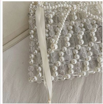 巾着 パール装飾付き透明巾着ショルダーバッグ