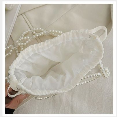 巾着 パール装飾付き透明巾着ショルダーバッグ