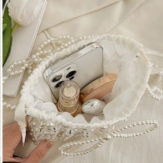 巾着 パール装飾付き透明巾着ショルダーバッグ