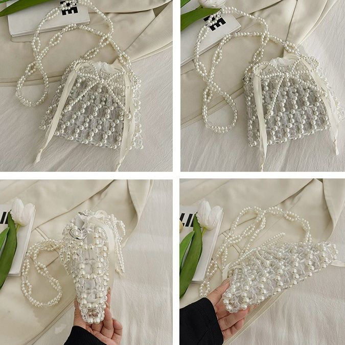 巾着 パール装飾付き透明巾着ショルダーバッグ