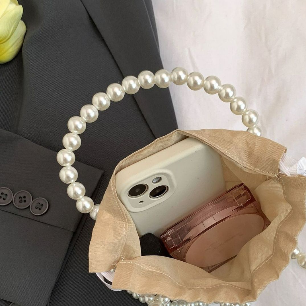 巾着 パール装飾巾着ショルダーバッグ