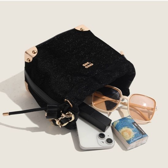 巾着 編み込みチェーン巾着ショルダーバッグ