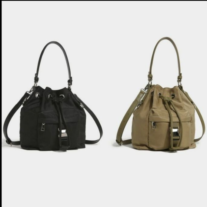 巾着 多機能ポケット付き巾着ショルダーバッグ