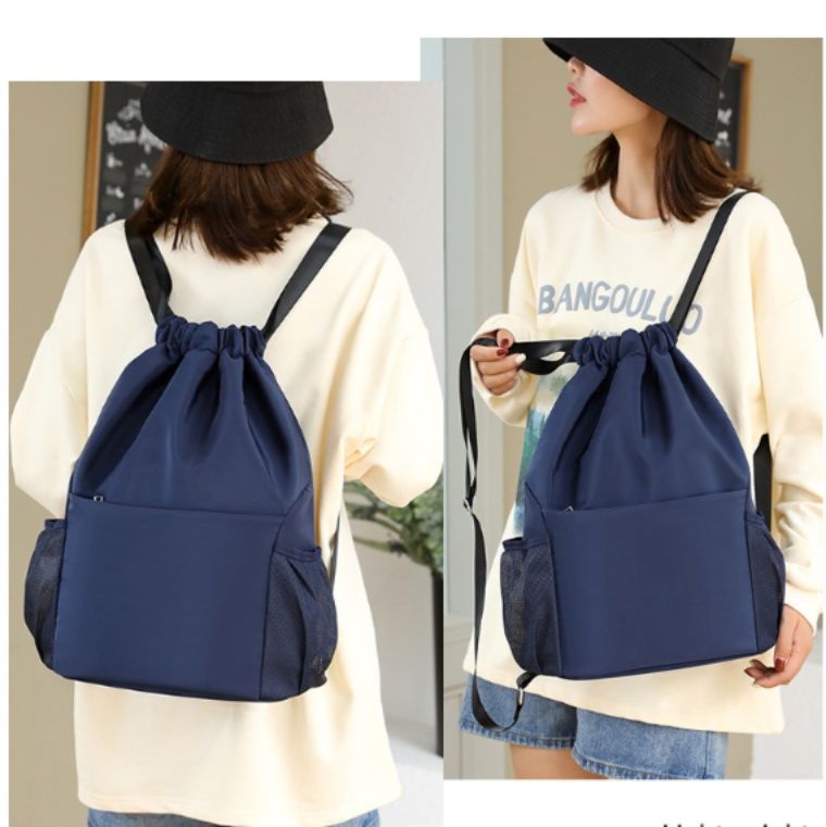 巾着 軽量撥水サイドポケット付き巾着リュック