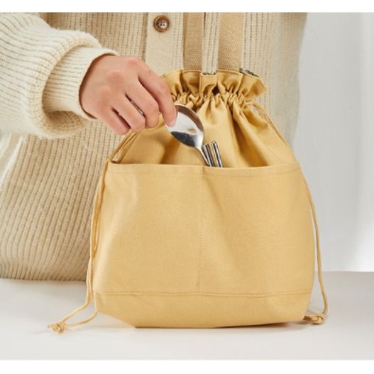 巾着 外ポケット付き持ち手巾着ポーチ