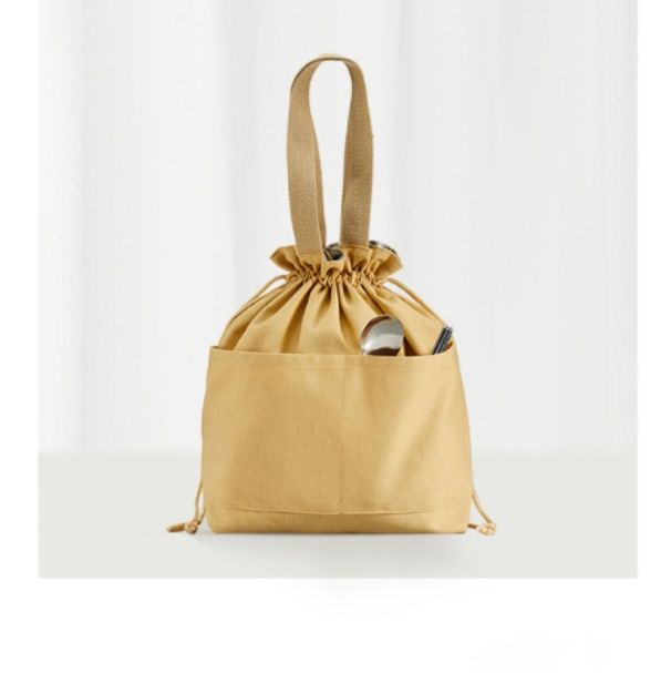 巾着 外ポケット付き持ち手巾着ポーチ