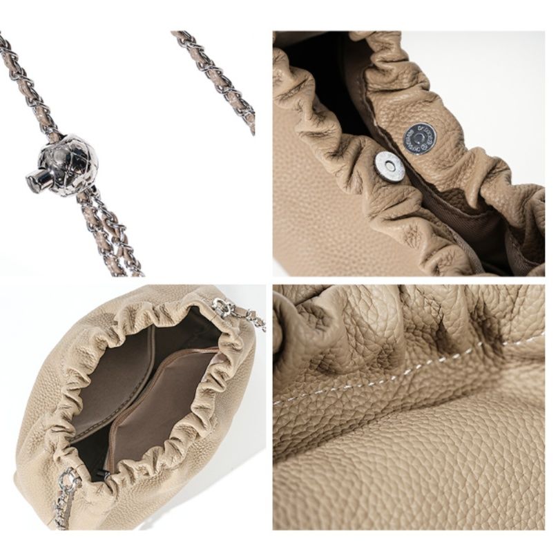 巾着 本革巾着型チェーンショルダー鞄