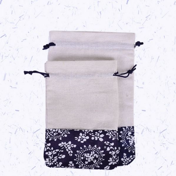 巾着 和風花柄切り替え巾着ポーチ
