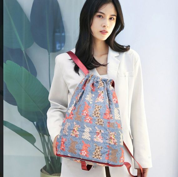 巾着 うさぎ柄刺繍のかわいい巾着リュック