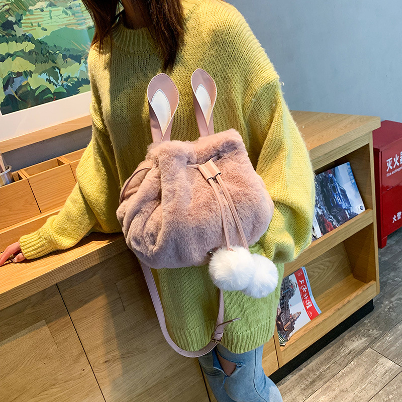 巾着 うさぎ耳ふわふわファー巾着ショルダーかばん