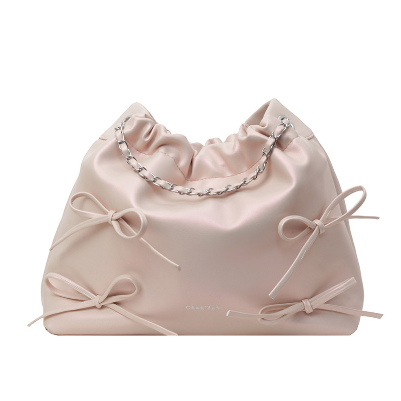 巾着 リボン装飾チェーン付き巾着トートバッグ