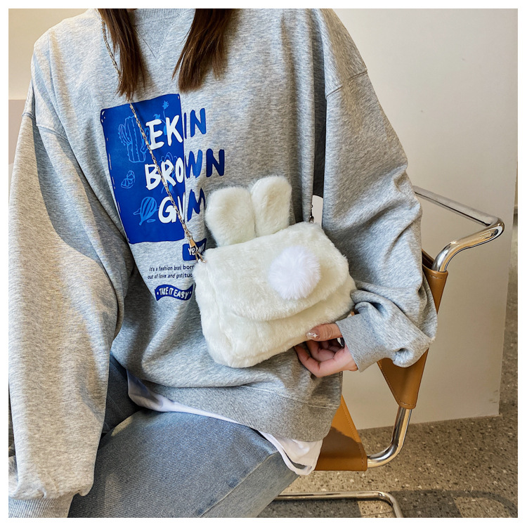 巾着 うさぎ耳もこもこファー巾着ショルダーかばん
