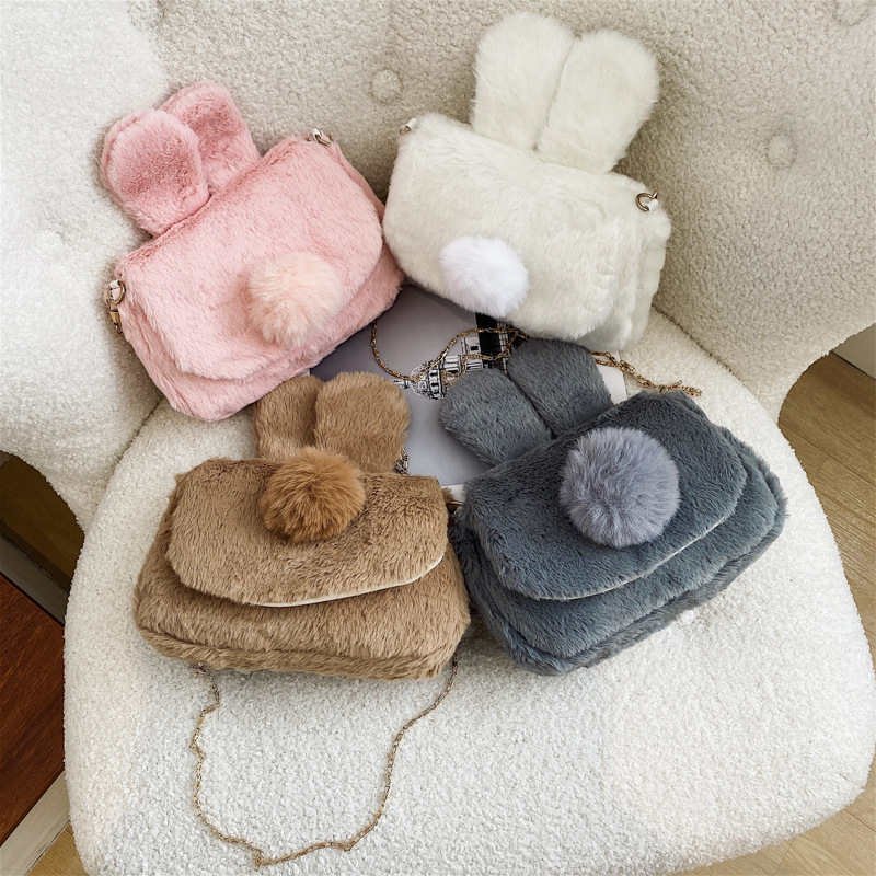 巾着 うさぎ耳もこもこファー巾着ショルダーかばん