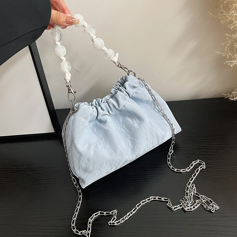 巾着 パール調持ち手付き巾着型チェーンショルダーポーチ