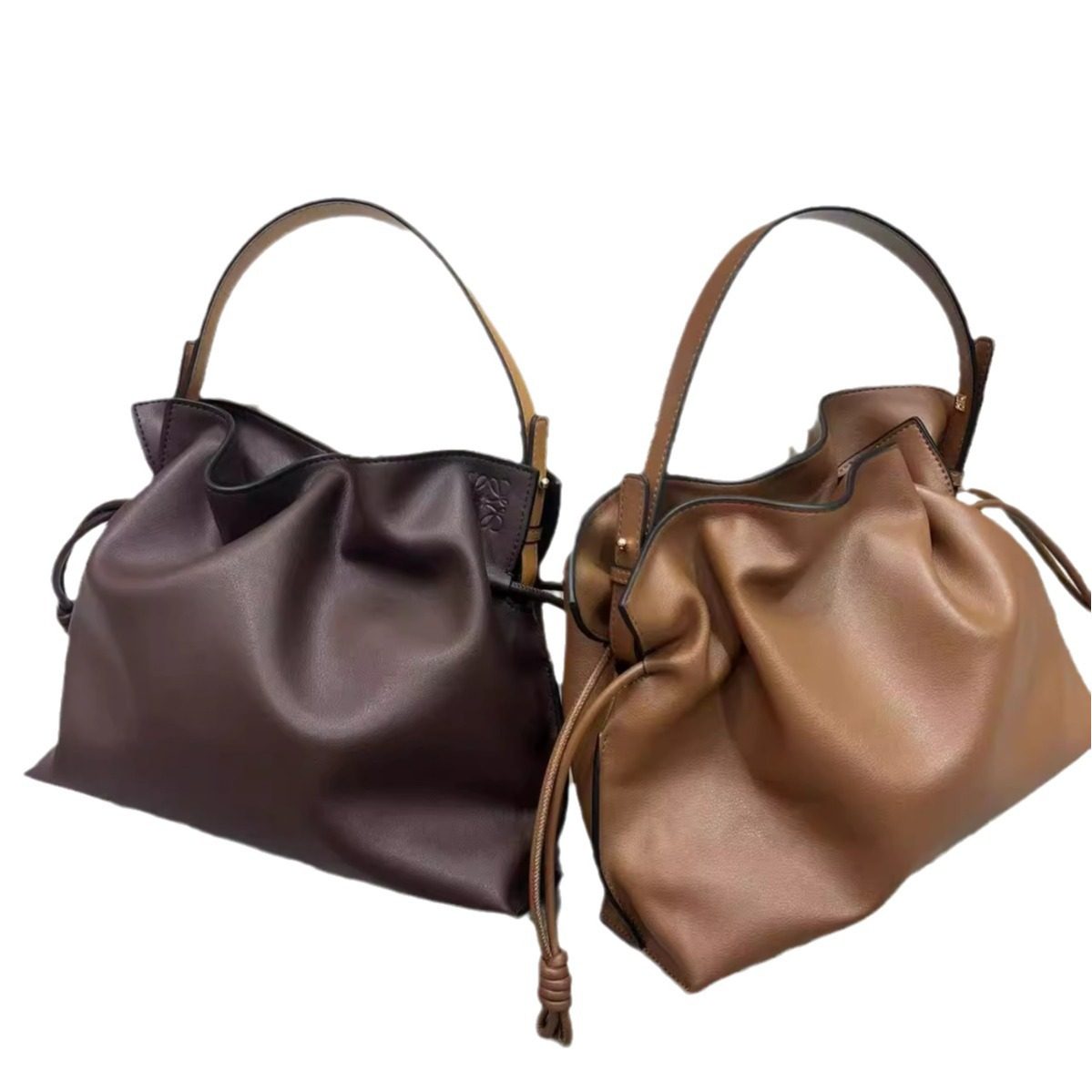 巾着 上質レザー巾着型ショルダーバッグ