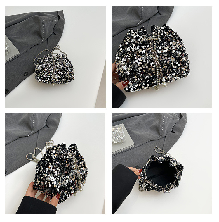 巾着 スパンコール装飾巾着型チェーンショルダーバッグ