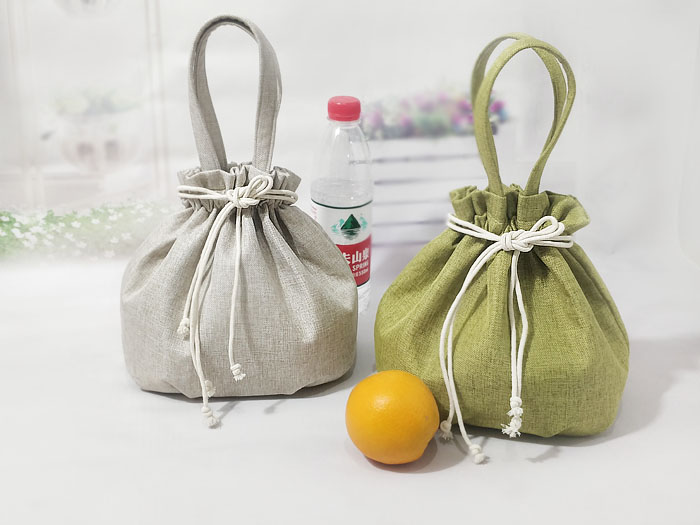 巾着 ナチュラルリネン調巾着ポーチ持ち手付き