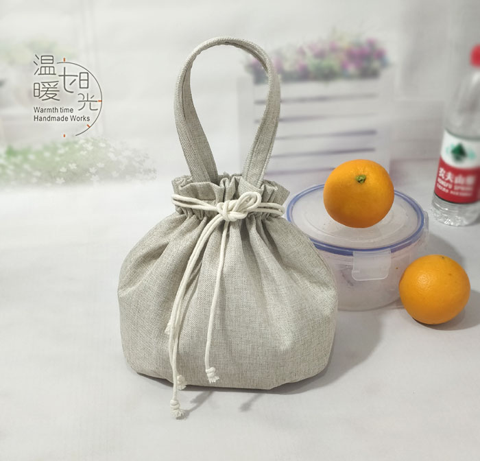 巾着 ナチュラルリネン調巾着ポーチ持ち手付き