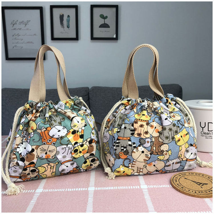 巾着 動物パッチワーク刺繍入り巾着ポーチ