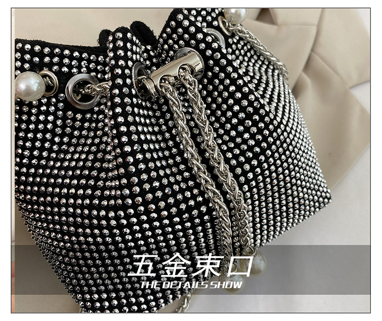 巾着 パール飾り付きラインストーン巾着ショルダー鞄