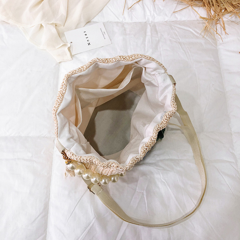 巾着 花柄レース編み込み巾着ポーチ