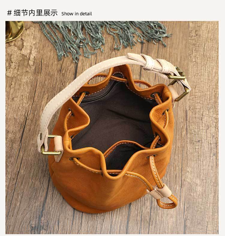 巾着 上質な革素材の巾着型ショルダー鞄