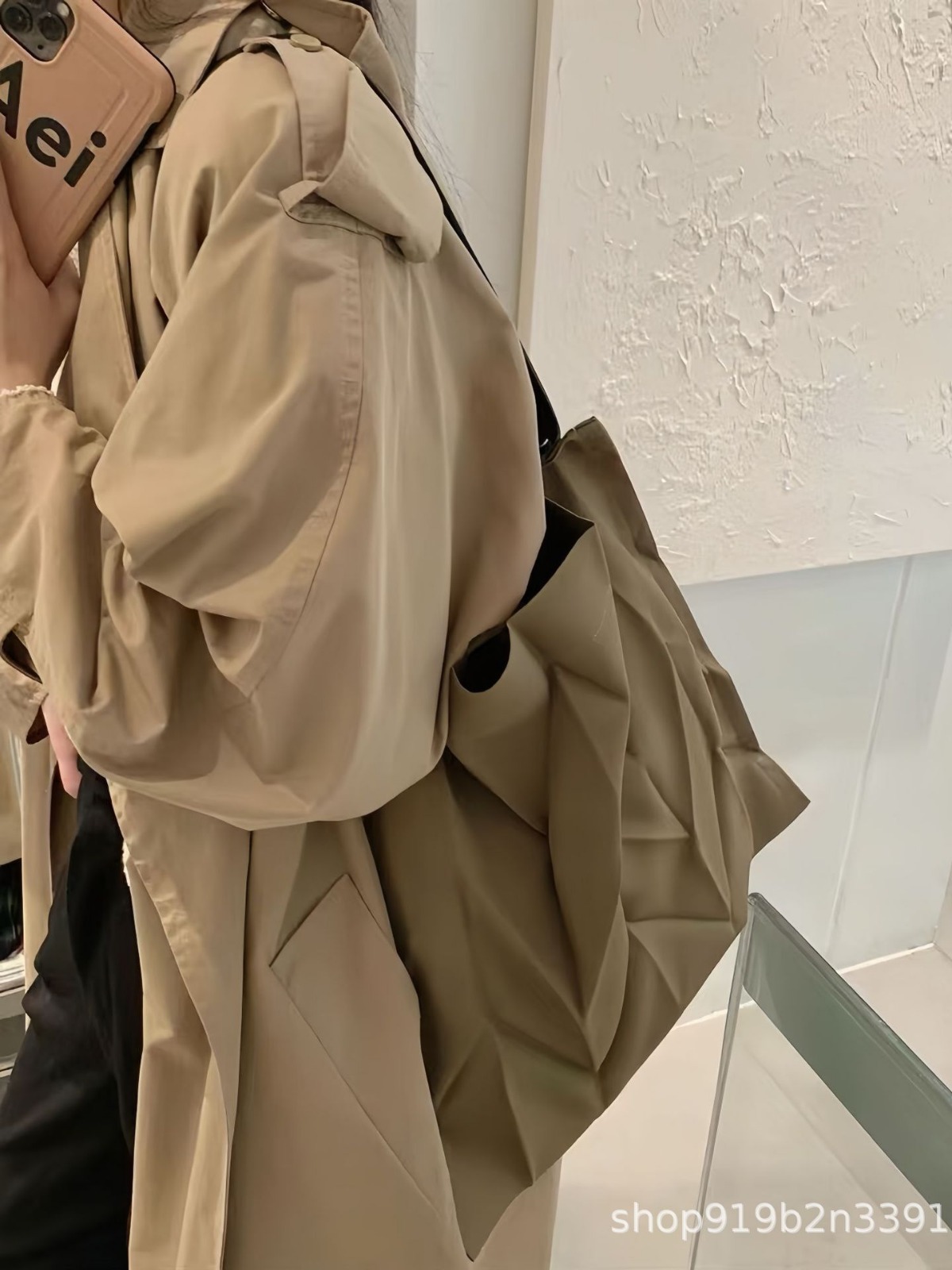 巾着 折り紙風立体プリーツ巾着ショルダー鞄
