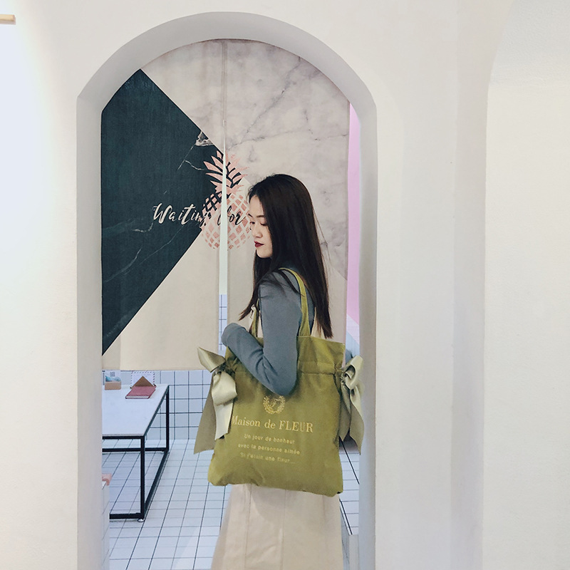 巾着 リボン結び巾着トートバッグ