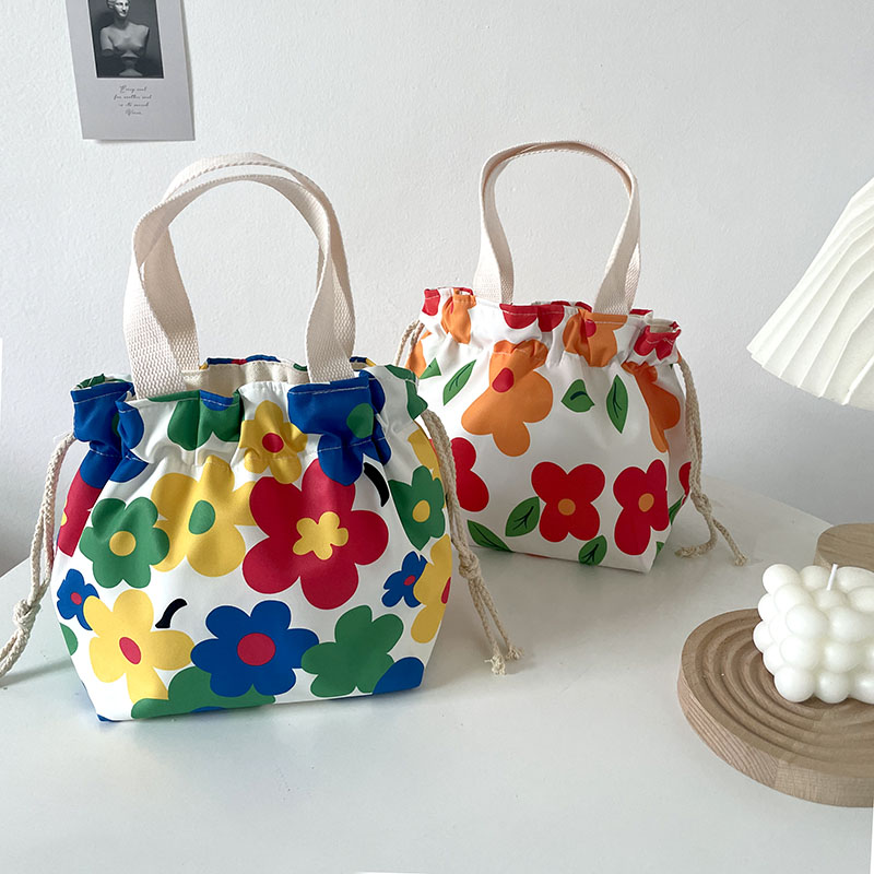 巾着 大きな花柄プリント巾着トートバッグ