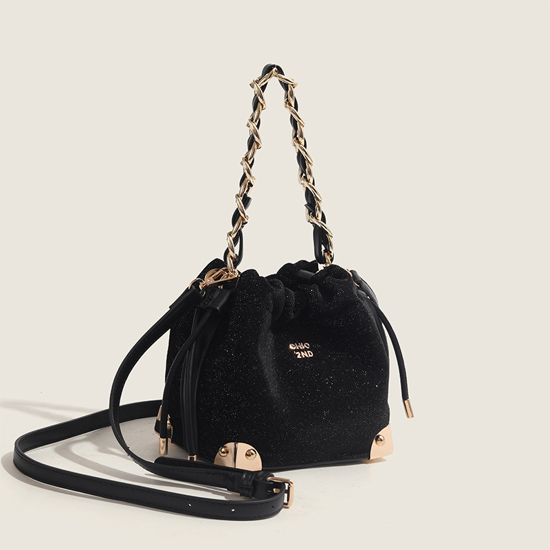 巾着 編み込みチェーン巾着ショルダーバッグ