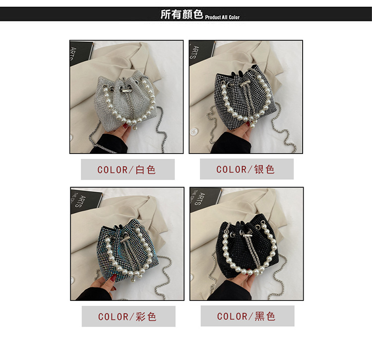 巾着 パール飾り付きラインストーン巾着ショルダー鞄