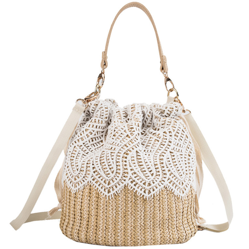 巾着 花柄レース編み込み巾着ポーチ