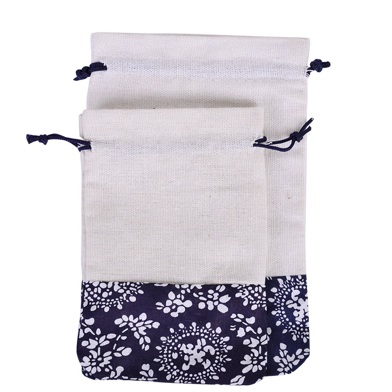 巾着 和風花柄切り替え巾着ポーチ