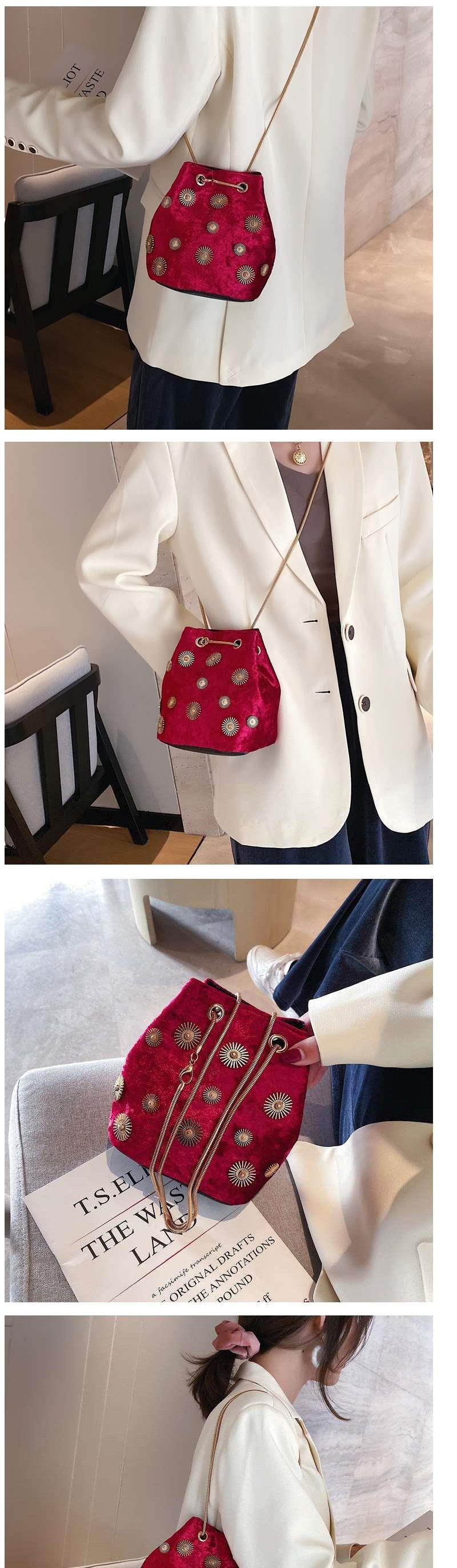 巾着 太陽刺繍ベルベット巾着ショルダー鞄