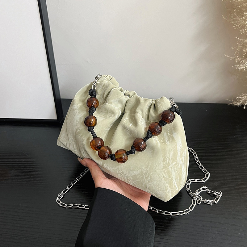 巾着 パール調持ち手付き巾着型チェーンショルダーポーチ