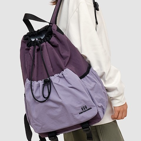 巾着 軽量ナイロン巾着リュック大容量ポケット付き