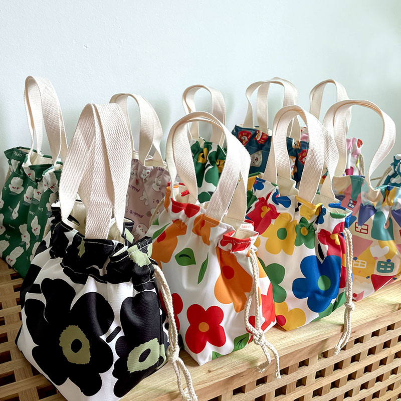 巾着 大きな花柄プリント巾着トートバッグ