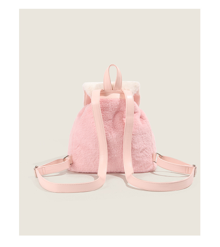 巾着 うさぎ刺繍ふわふわボア素材の巾着リュック