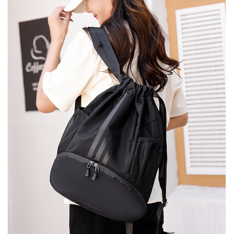 巾着 多機能ポケット付き巾着リュックサック