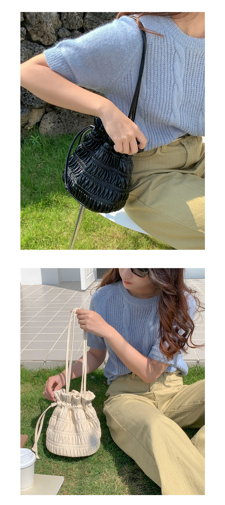 巾着 しわ加工ギャザー巾着ポーチ