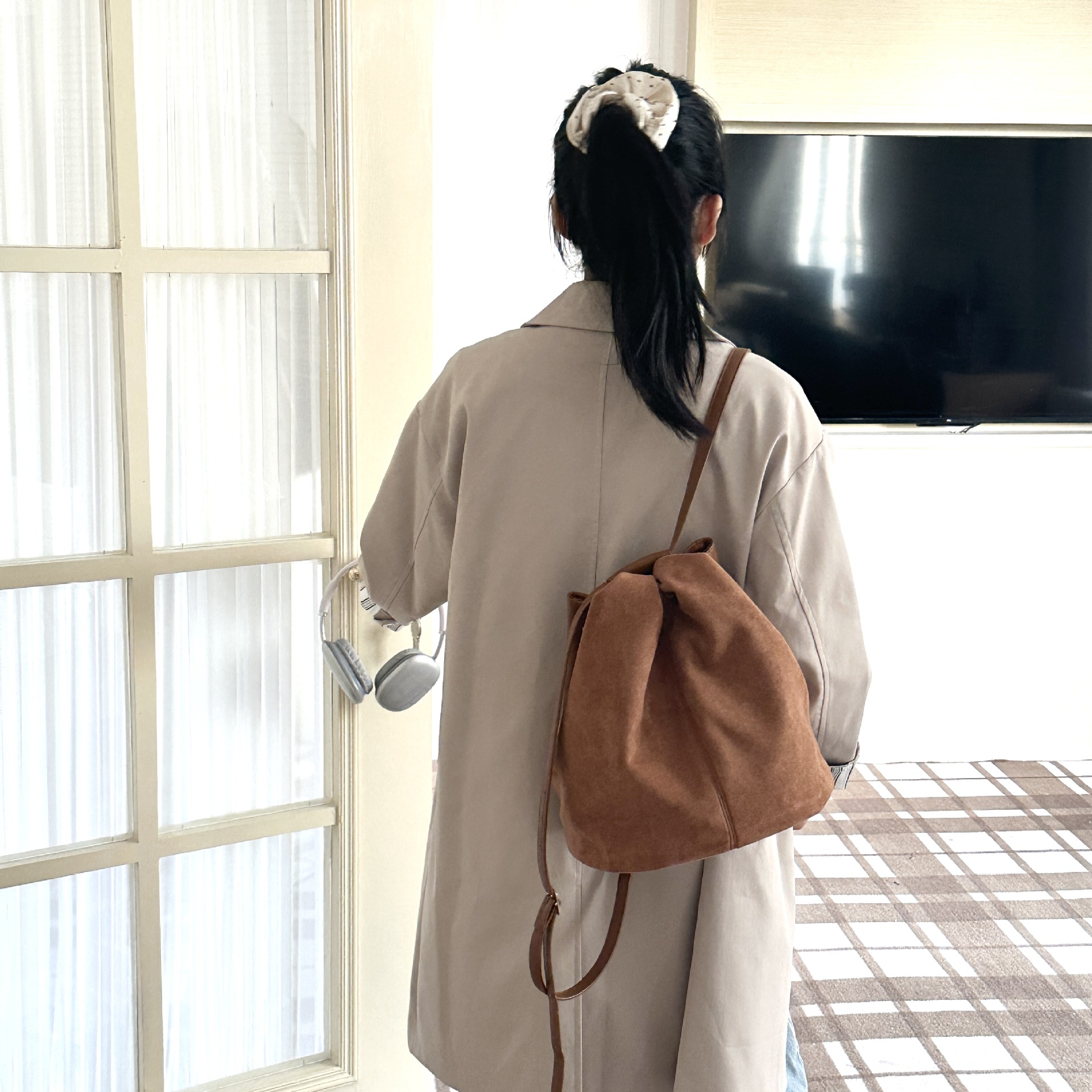 スエード調巾着リュック2way仕様