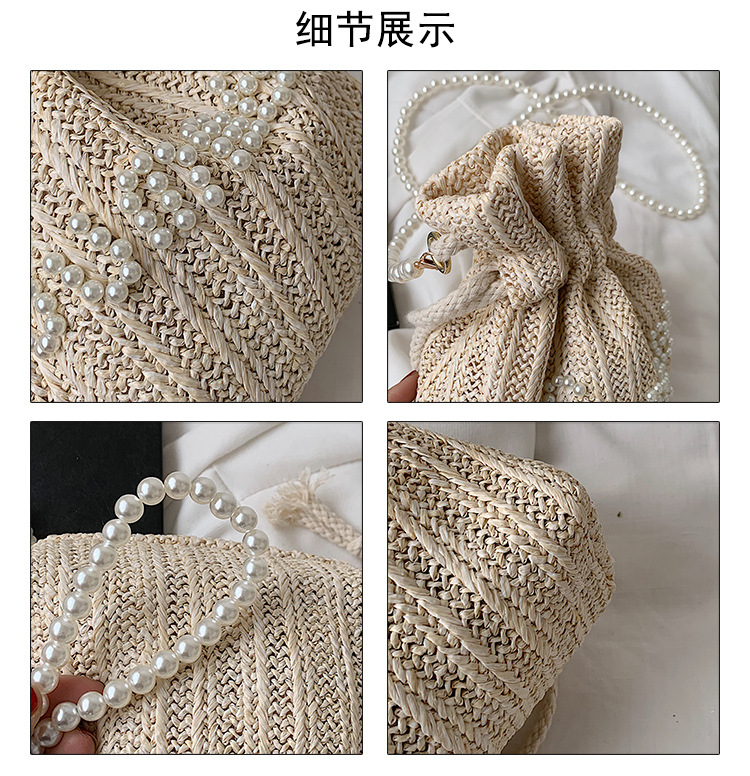 巾着 編み込み風パール装飾巾着ショルダー鞄