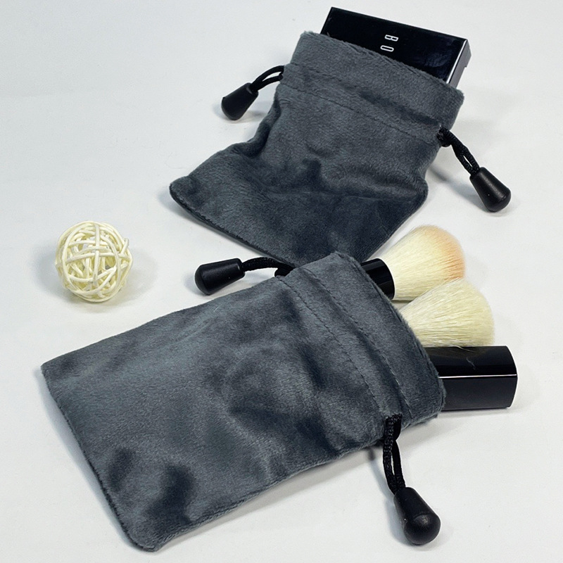 巾着 フリル付きベルベット調巾着ポーチ