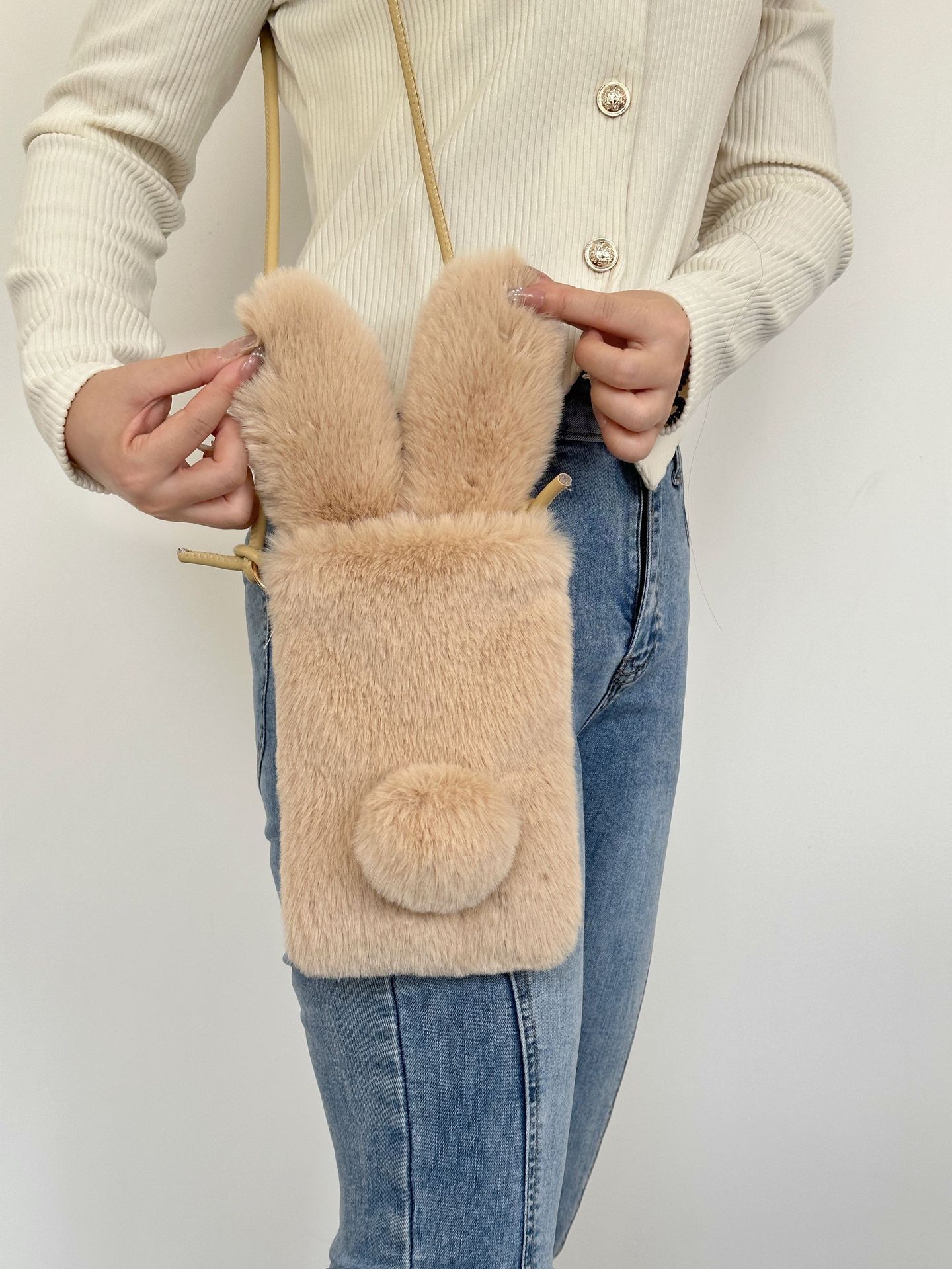 巾着 ふわふわファー巾着ショルダーバッグ
