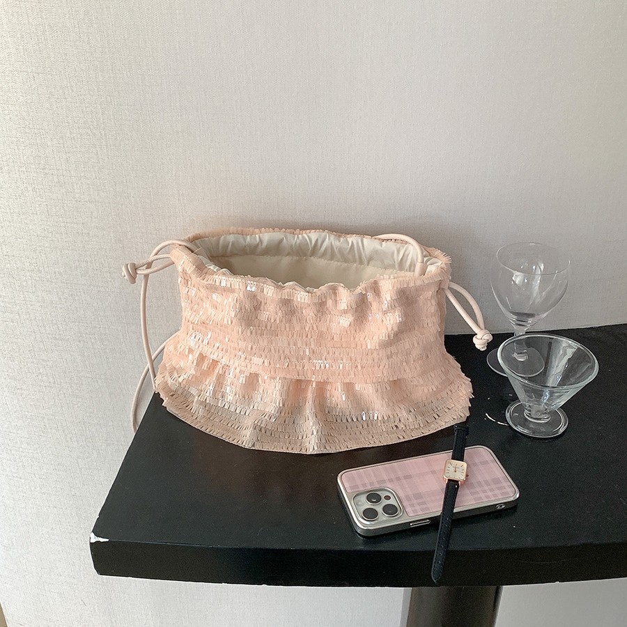 巾着 スパンコール装飾巾着型ショルダー鞄