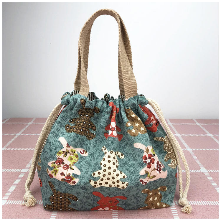 巾着 動物パッチワーク刺繍入り巾着ポーチ