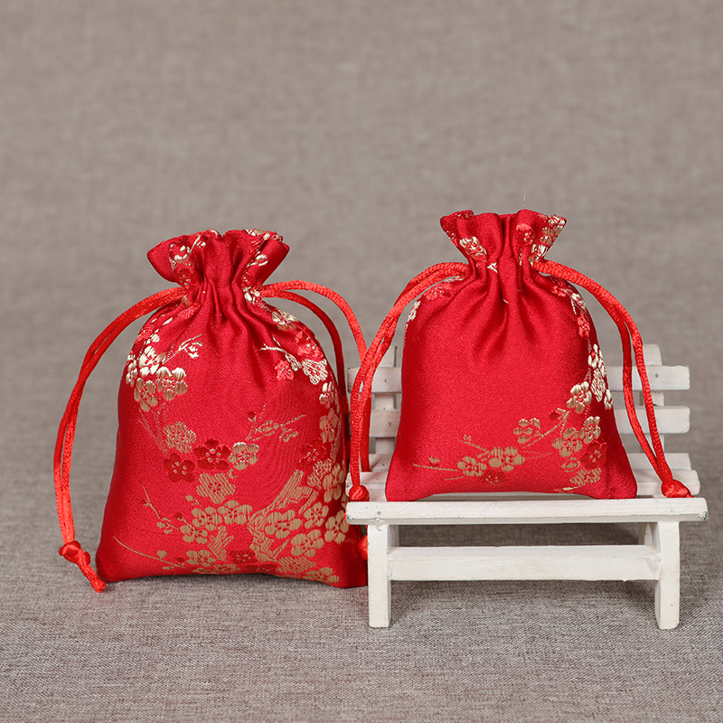 巾着 和風花柄刺繍入り巾着ポーチ