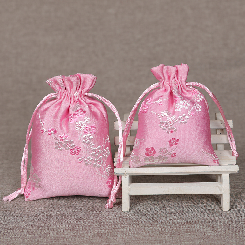 巾着 和風花柄刺繍入り巾着ポーチ