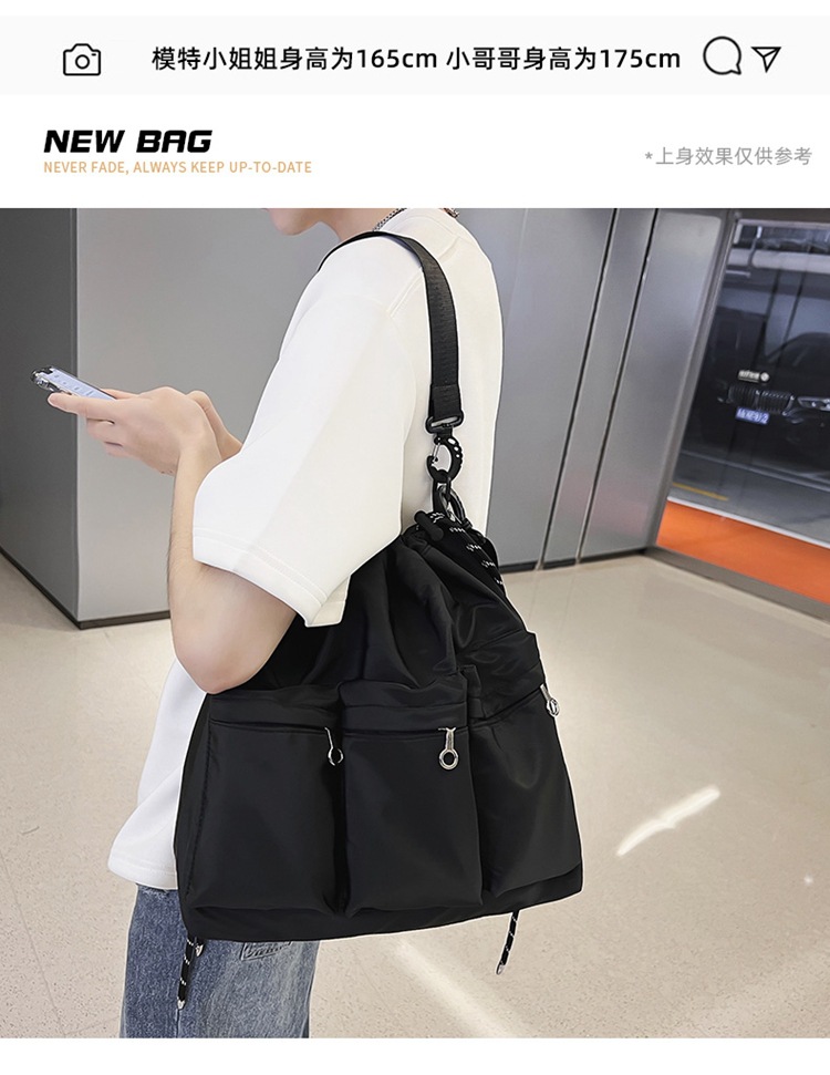 巾着 多機能ポケット付き巾着型ショルダーバッグ